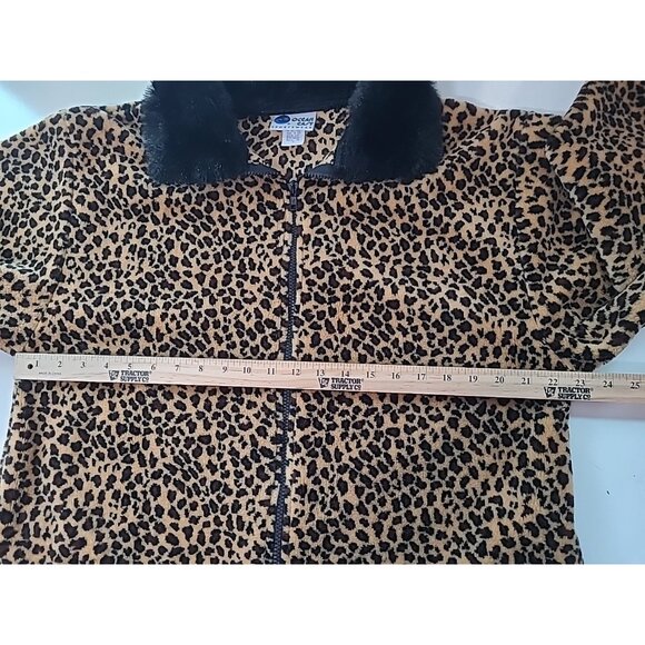 Vtg Ocean East Fleece Jacket Women’s M Leopard Print Faux Fur Collar Zip Up - Picture 13 of 15